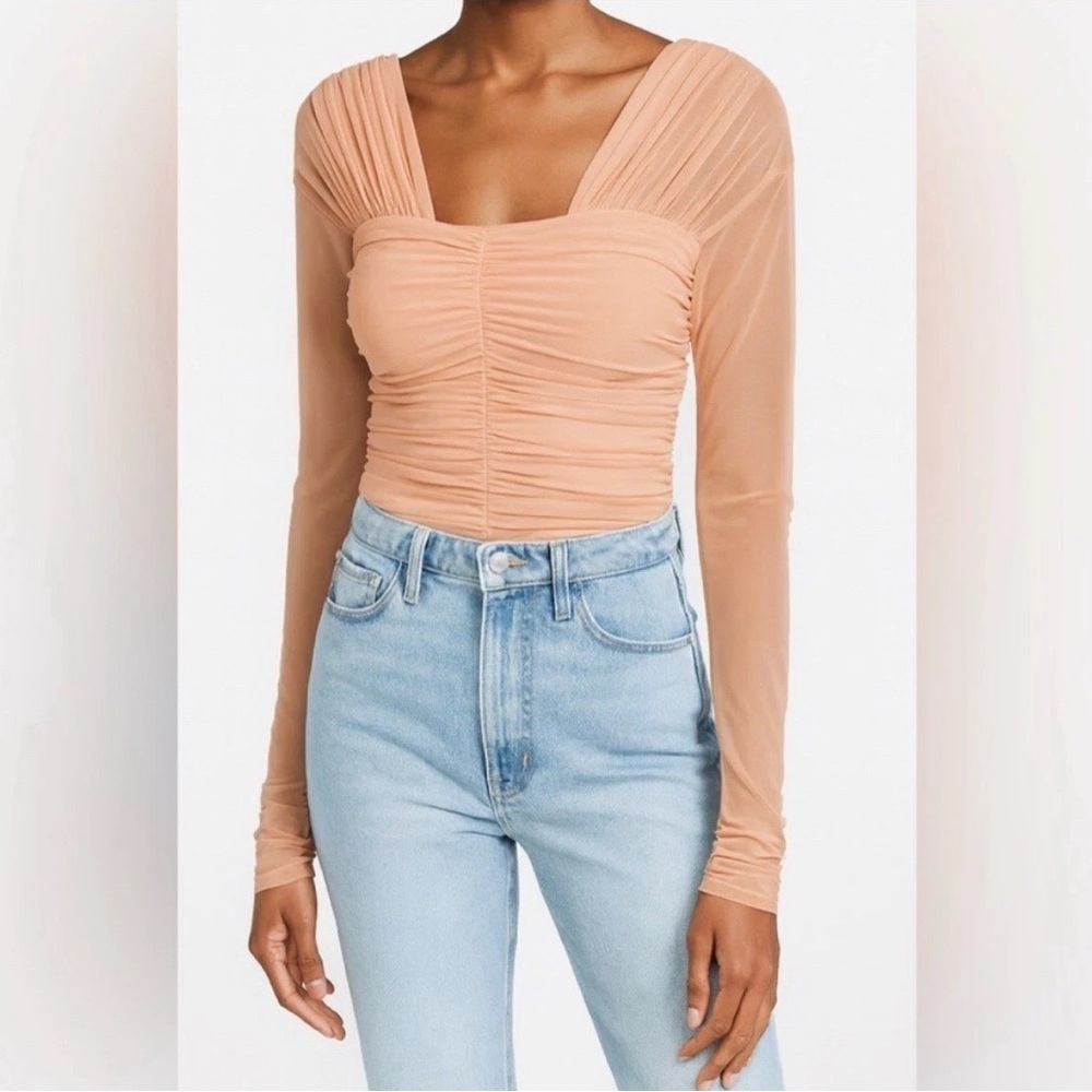 A.L.C Jackie Ruched Tulle Jersey Long Sleeve Top /SMALL - Picture 2 of 11